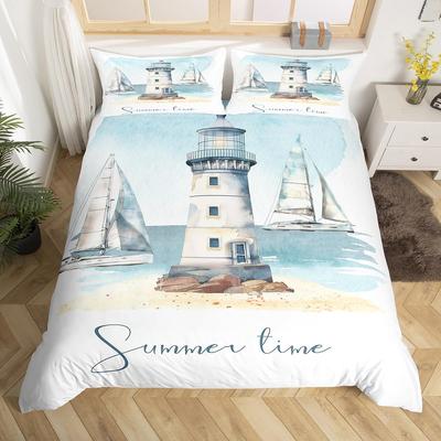 Nautisch Themen Ruder Leuchtturm 3D-Druck Bettwäsche-Set Gemütlicher Bettbezug King Queen Twin Einzelgröße Geburtstagsgeschenk Raumdeko