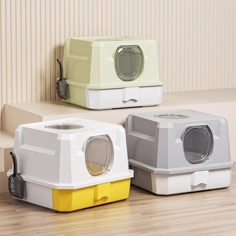 Large Enclosed Cat Litter Box with Top Entry Odor-Proof Drawer System Cat Toilet Anti-Splash Pet Potty High-Sided Cat Bedpans