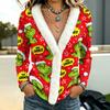 Women's Long Sleeve Christmas Print Top with Fuzzy Collar for Fall Winter Casual Wear