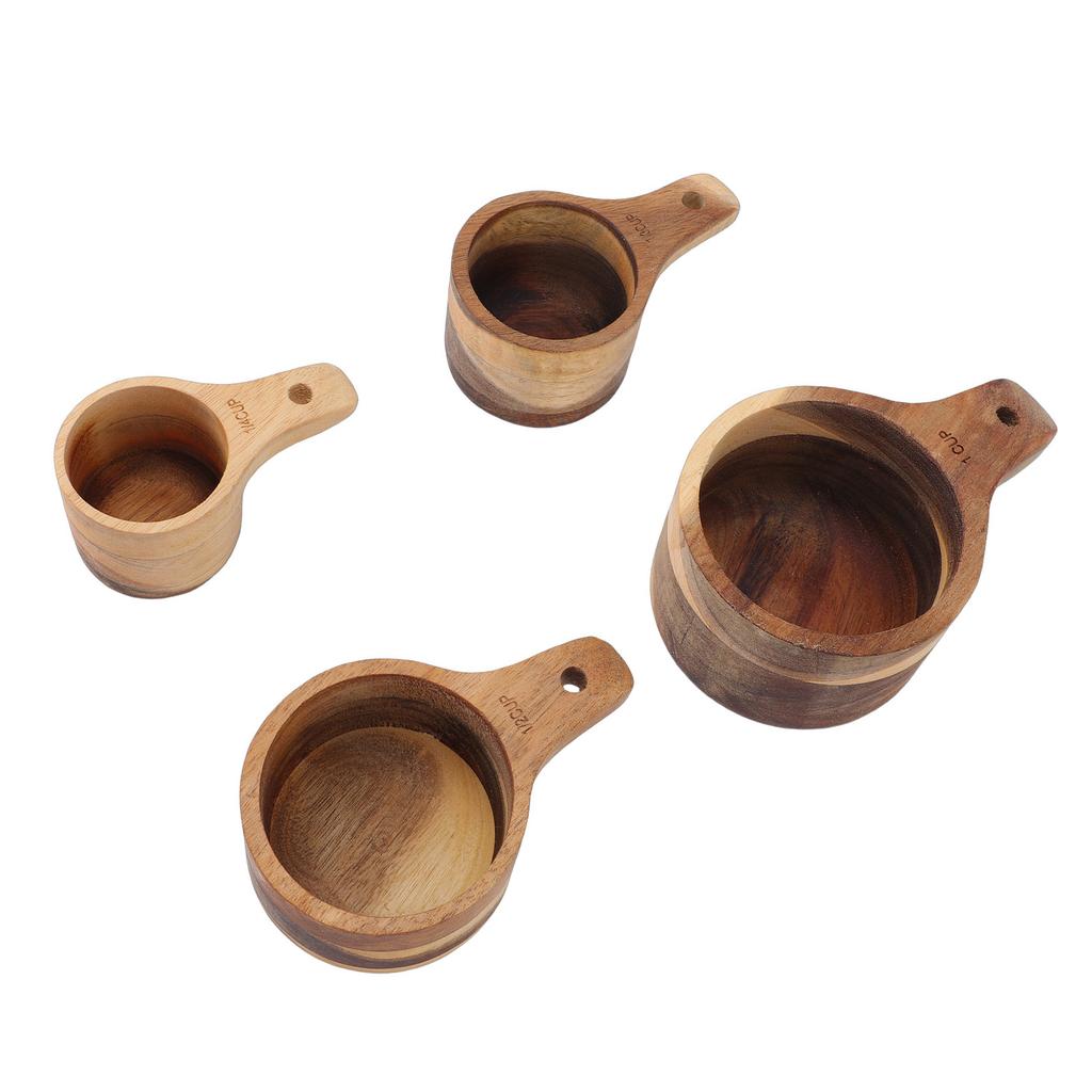 4PCS Wood Measuring Cups Set Stackable Baking Cooking Measuring Cup Kitchen Measure Tool for Dry Ingredients Tea Milk Powder