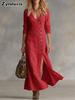 New Spring Summer Fashion Casual Cotton Linen Long Sleeve Buttoned Collar Women's Dress