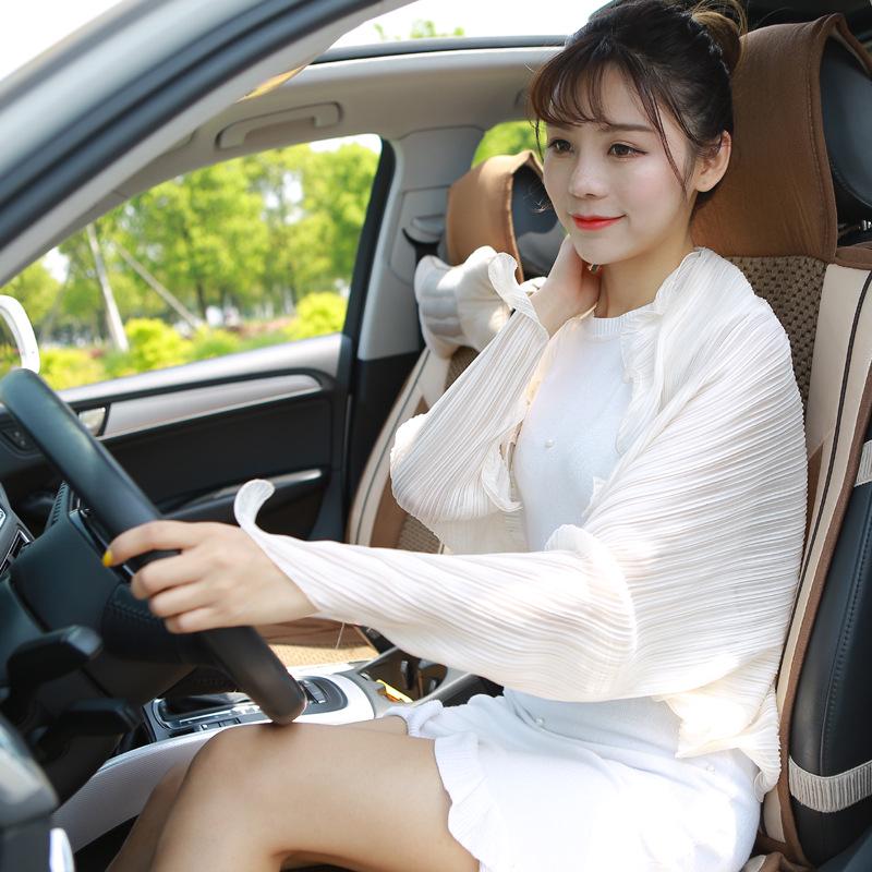 

Плиссированная шифоновая шаль с оборками и рукавами для женщин - Летний шарф для велоспорта и вождения 90-180cm