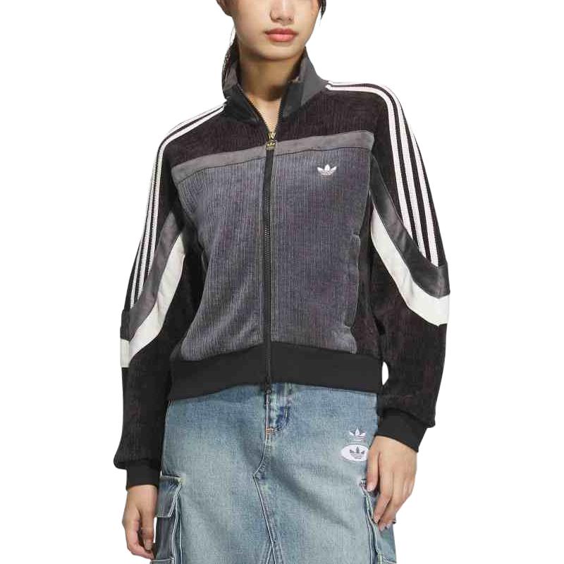 Adidas Originals AW24 Jahr der Schlange Limited Edition Gestreifte Bequeme Hautfreundliche Langarmjacke Damenjacke Schwarz Dunkelgrau JL8442