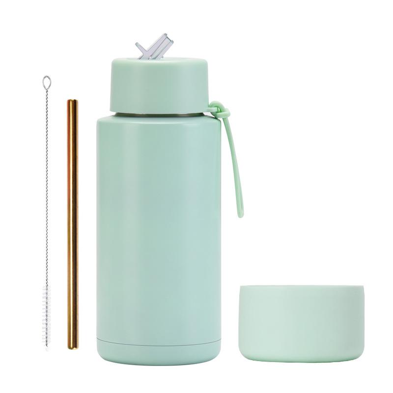 

1L Large Capacity Sports Kettle Large Mouth Stainless Steel Thermos Cup Portable Silicone Handle Silicone Base Water Cup 1000 светло-зеленый