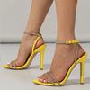 Women Yellow High Heels Shoes Fashion Rhinestones Pointed Toe Sandals Summer Ladies Ankle Buckle Straps Stilettos Pumps