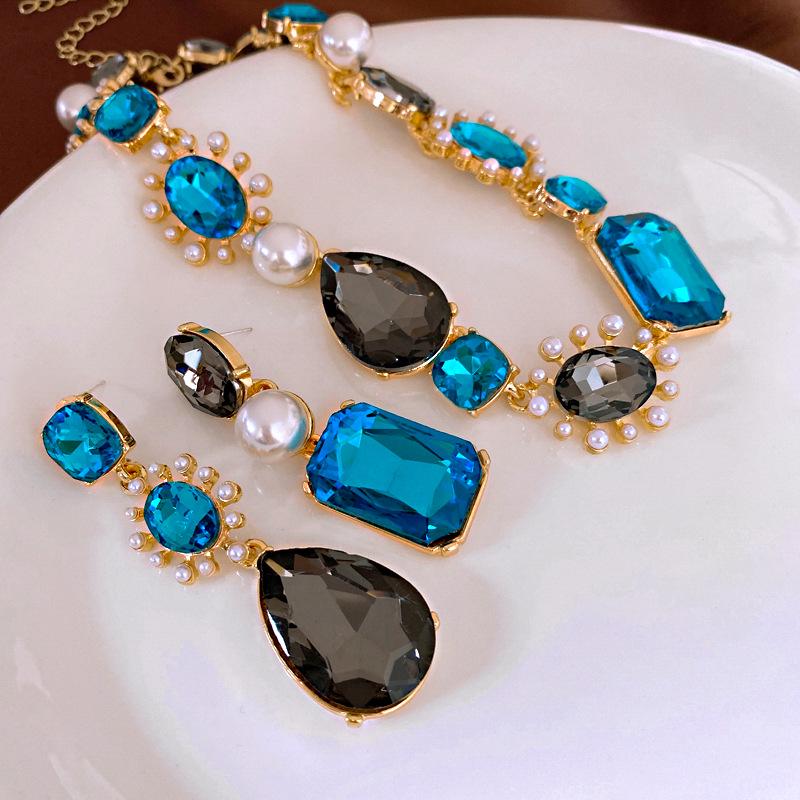 Vintage Rhinestone & Faux Pearl Teardrop Geometric Sterling Earrings - French Court Style for Women