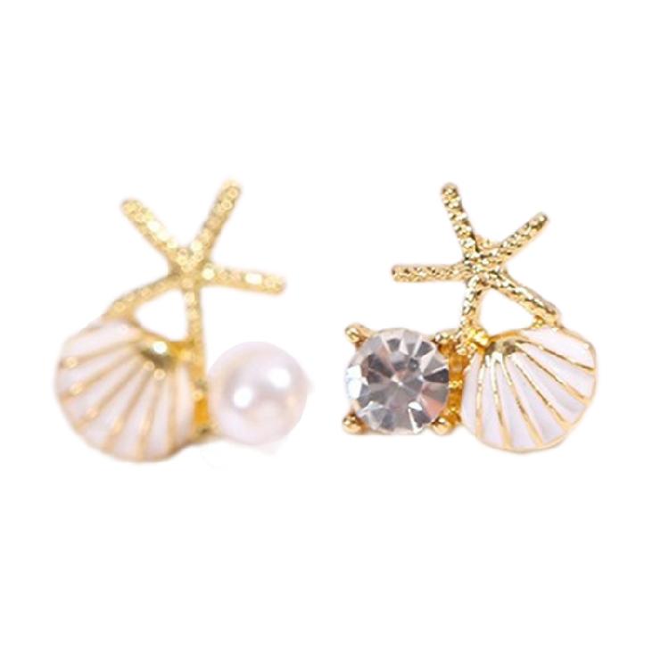 Chic Starfish Earrings Stud Featuring Zircon And Imitation Pearls Alloy Jewelry Gift Ocean Theme Ear Accessories