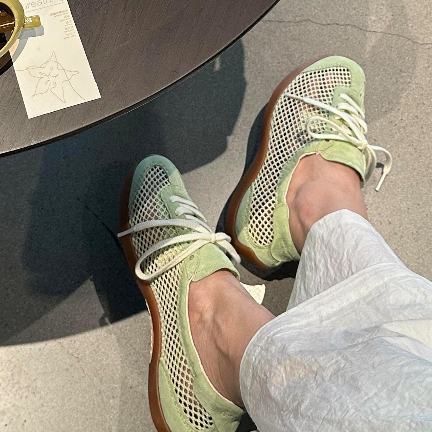 

Версия из овчины~ Кожаные ретро сетчатые балетки дышащие спортивные туфли женские универсальные повседневные на платформе немецкие тренировочные туфли женские 40