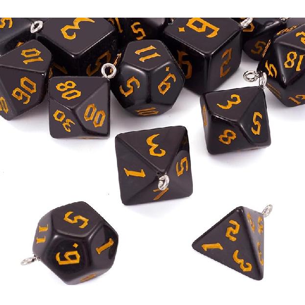 Смоляные Шармы Черные Неправильные Кубики Бусины Многогранные Кубики Подвески Набор Кубиков Dnd Ожерелье Многогранные Кубики Шармы Для Изготовления Украшений DIY Браслет