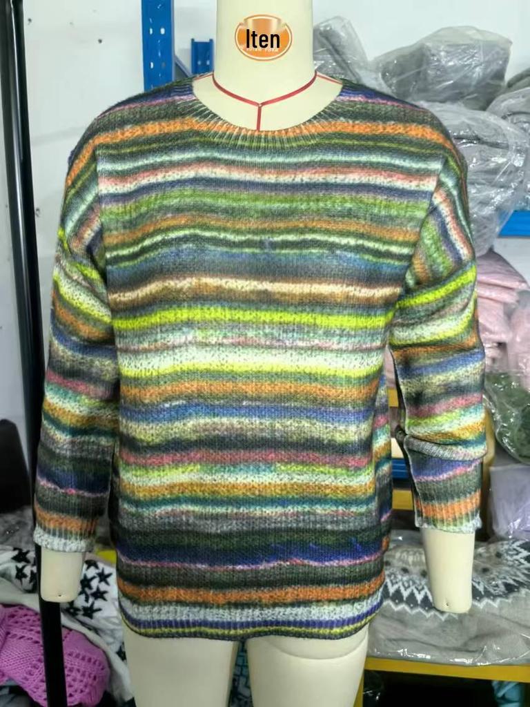 European & American Women's Color-Block Round Neck Fashion Pullover Sweater