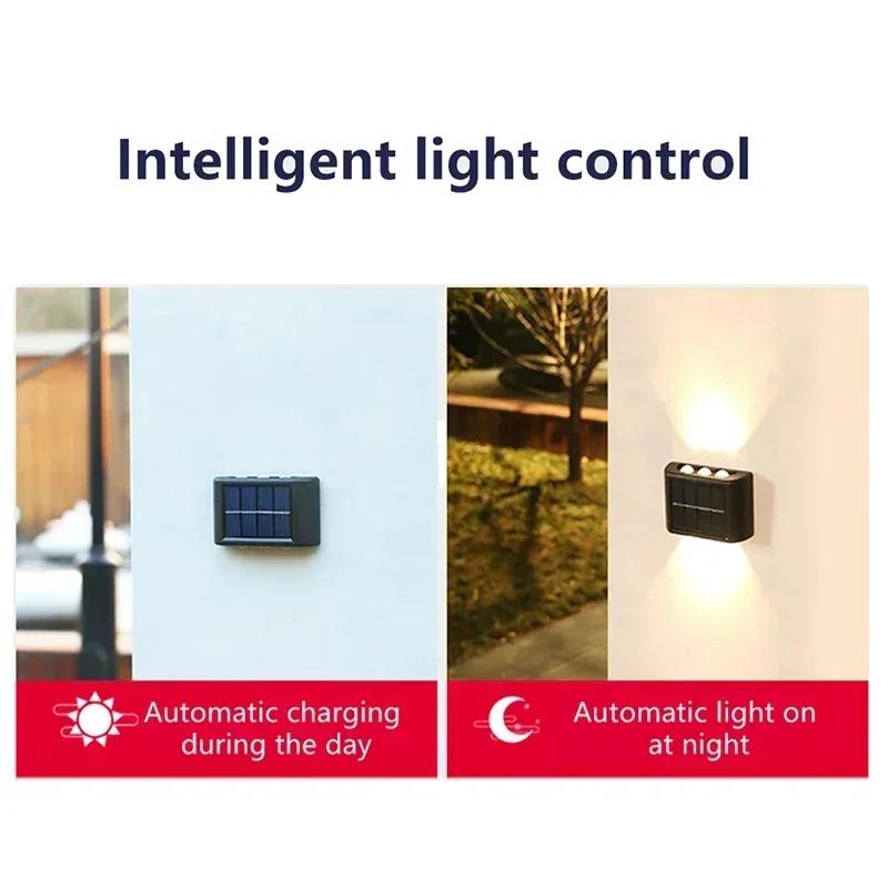 Solar LED Wall Light Outdoor Waterproof Dusk To Dawn Security Fence Lamp 6LED Bright for Garden Yard Patio Pathway Home Decor