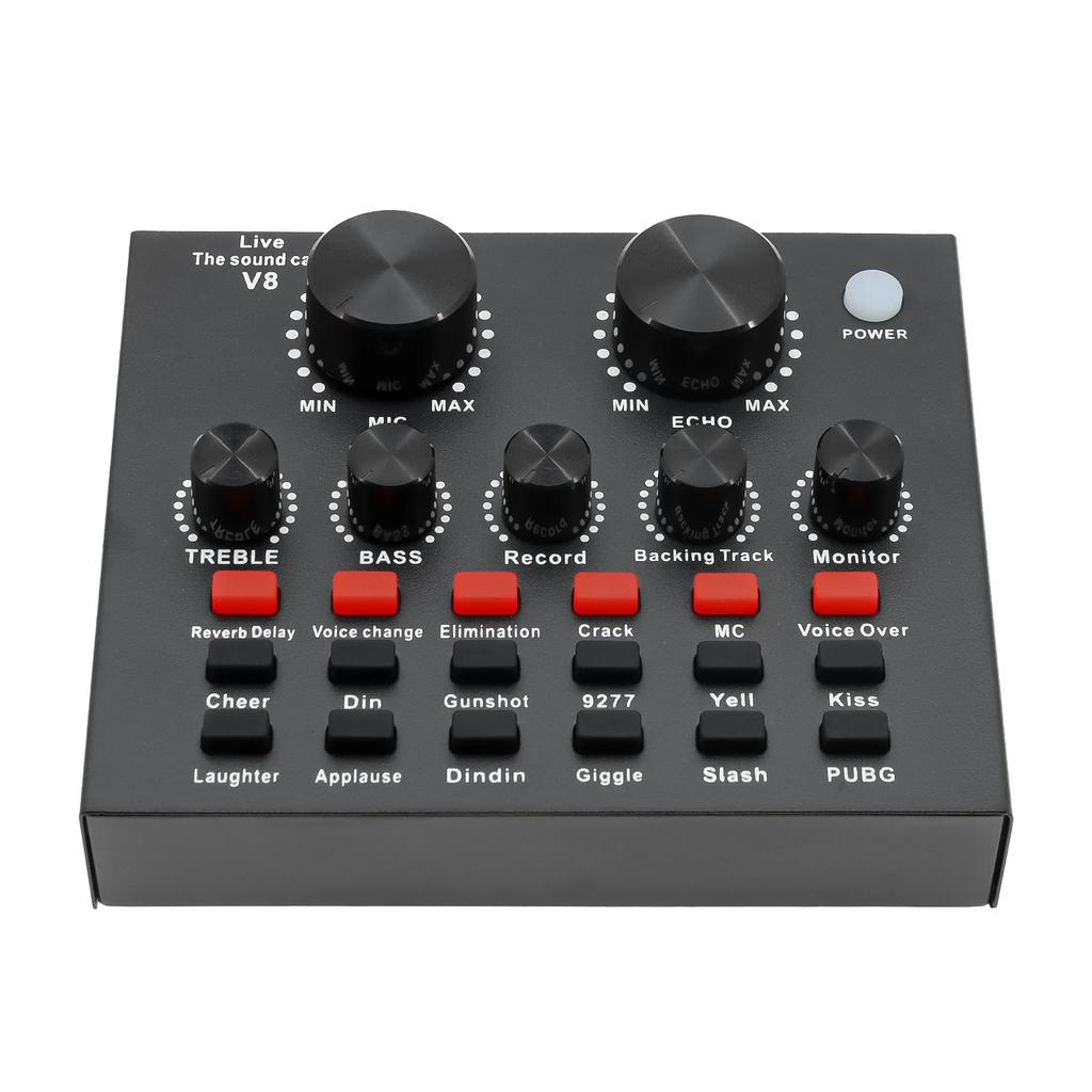 V8 Audio Sound Card USB Plug DJ Equipment Sound Cards Audio Mixer For Phone Computer PC Webcast Live External Karaoke Recording