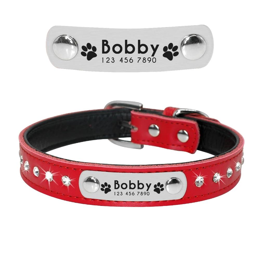 Leder Katzenhalsband Personalisiertes Katzenhalsband für Welpen Kleine Hunde Haustier Kätzchen Namensschild Halsband Kostenlose Gravur Verstellbar Haustierhalsbänder