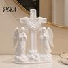 Flowing Cloud Base Figurine 3D Printed Praying Angel Ornament, Dual Angels with Base, Sacred Small Prayer Table Decor White Sculpture for Desk