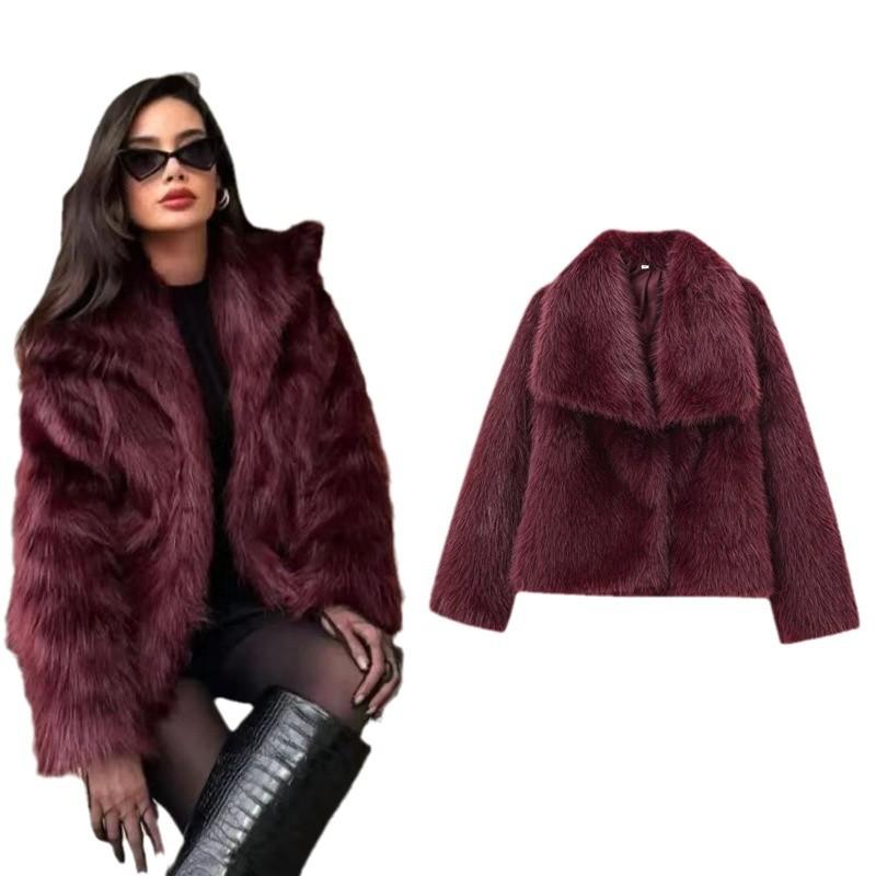 Winter European and American new short artificial fur imitation fox water mink fur jacket large lapel thermal top