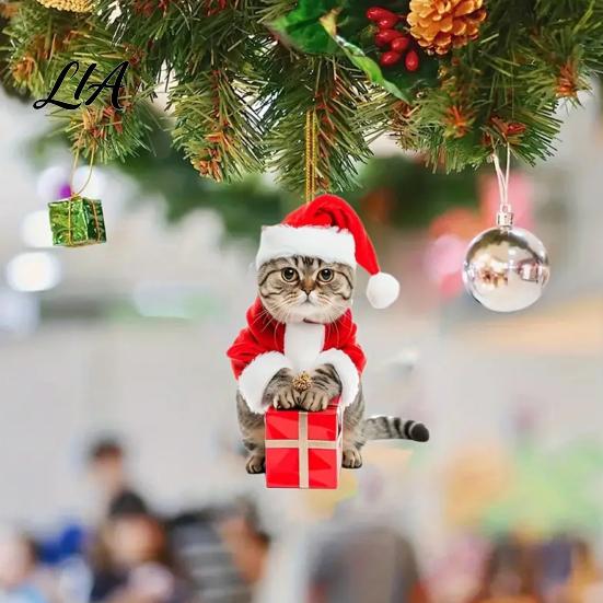 Holiday Hanging Decorations Christmas Advent Calendar with 24 Acrylic Cat Ornaments, Countdown Decor Party Favors for Tree Backpack, Cute Kitten