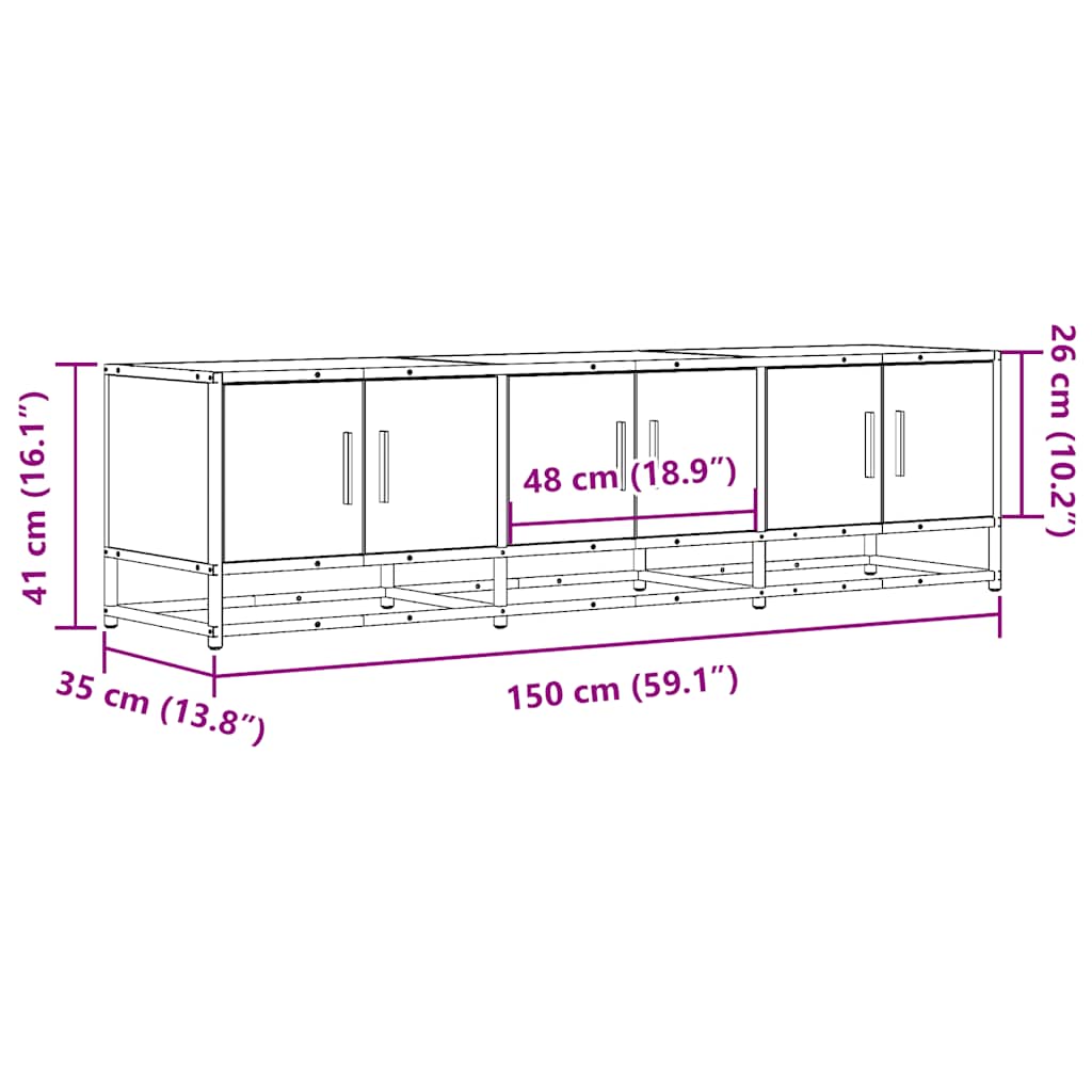 TV Cabinet Smoked Oak 150 x 35 x 41 cm Wood Based Panel and Metal