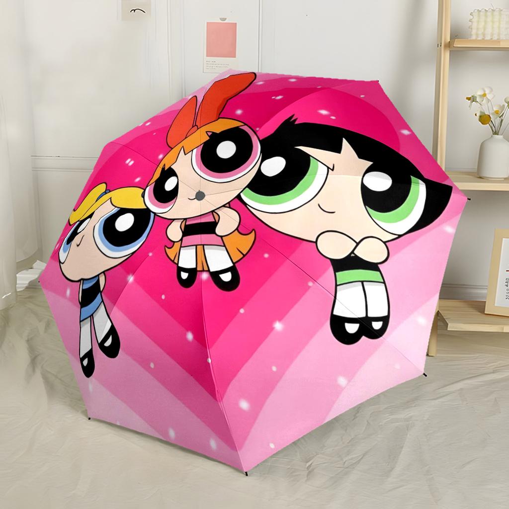 Powerpuff Girls Adventure Outdoor Automatic Umbrella Compact 8-Rib Lightweight Foldable Design for Outdoor Daily Use Stylish Accessory