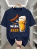 Unisex White Crew Neck Cotton T Shirt Wish You Were Beer Sausage Wheat Graphic Funny Drinking Party Short Sleeve Casual Daily Tops