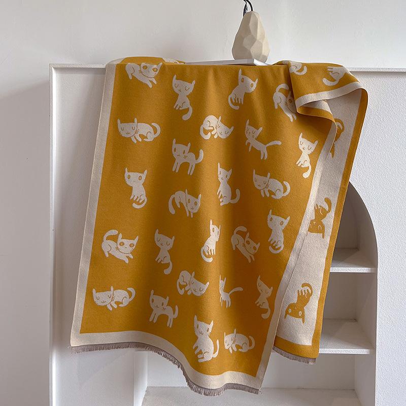 Winter Imitation Cashmere Warm Scarf Female Cute Wind Cartoon Kitten Air Conditioner Decoration Thick Shawl Long Scarf