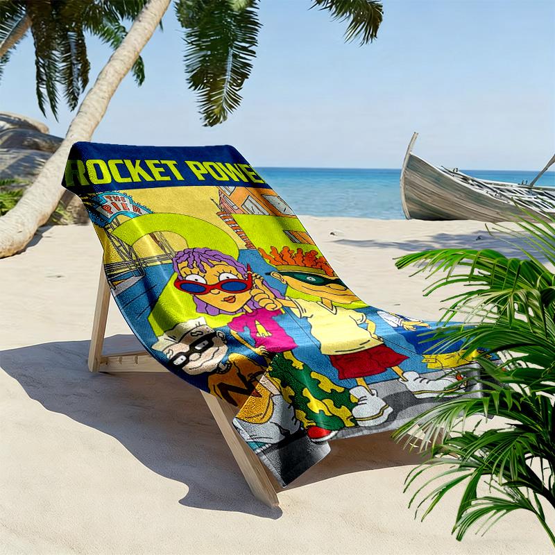 Rocket Power Cartoon Print Beach Towel, Large Soft Quick Dry Towel for Beach Camping Swimming