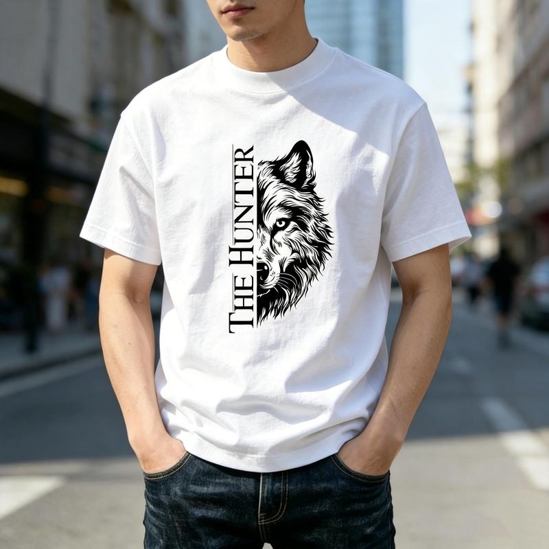 Vintage Wild Wolf The Hunter Letter Graphic Tshirt Unisex Unisex Unisex 100 Cotton Short Sleeve Tee Casual Street Top Daily Summer