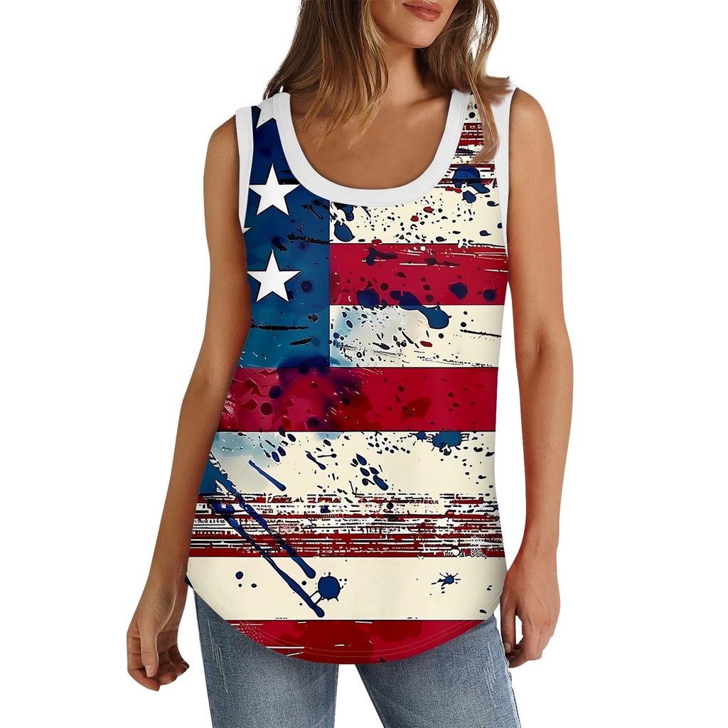 Débardeur pour femmes, col en U, basique, décontracté, fluide, sans manches, coupe latérale profonde, imprimé, hauts pour femmes