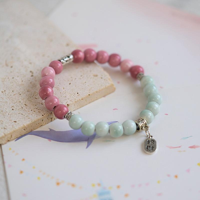 Jingdezhen ceramic bracelet batch goods, national style girls small fresh pink flower bracelet, versatile new Chinese bracelet.