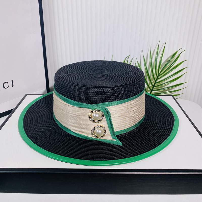 

JYL TS DIY Pearl Straw Hat Satin Patchwork Sun Protection Woven Straw black_M(56-58cm） банан мания