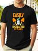 "Easily Distracted By Plants" Graphic T-shirt - Black Casual Short Sleeve Summer Tee with Gardening Tools & Floral Design