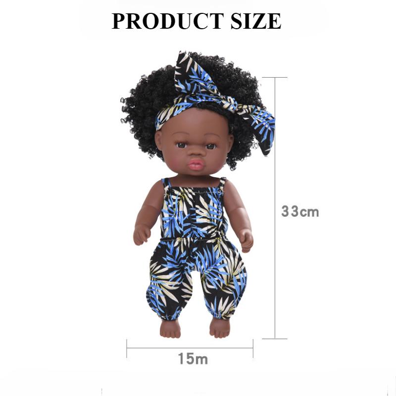 Cute 33cm Black Skin Reborn Girl Dolls with Afro Hair Full Silicone Body Lifelike Newborn Doll Open Eyes Alive Bebe Reborn Doll Children Holiday Gifts