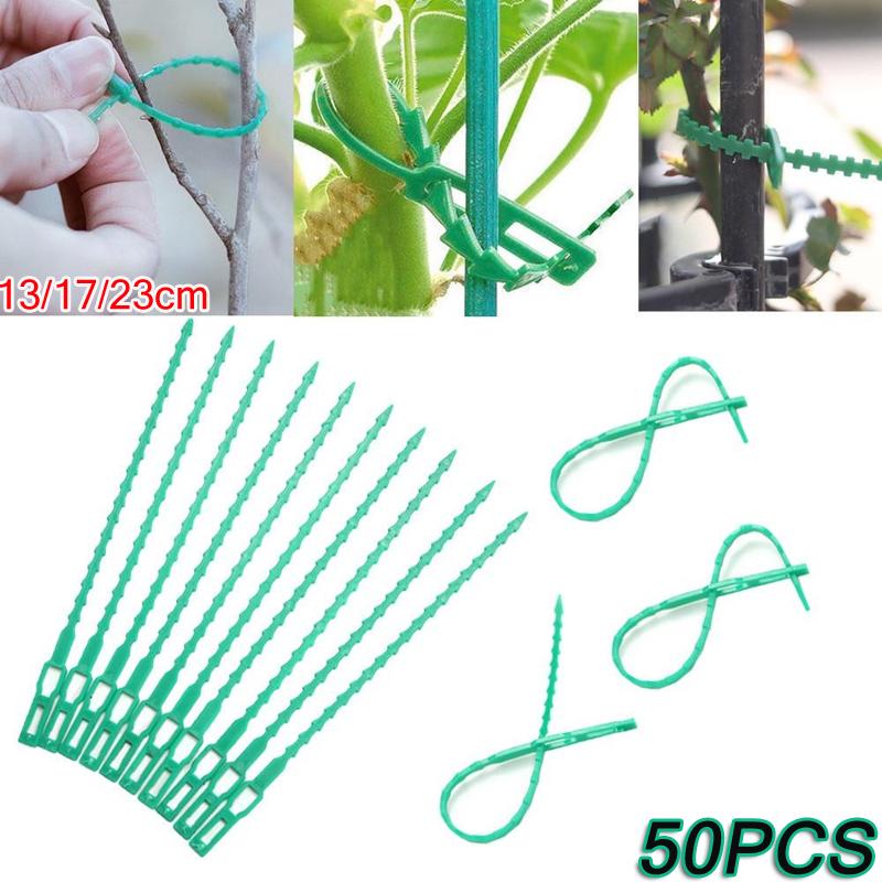 50 Stück wiederverwendbare verstellbare Garten-Kabelbinder, Pflanzenstütze, Sträucher, Baumbefestigung, Nylon-Kabelbinder