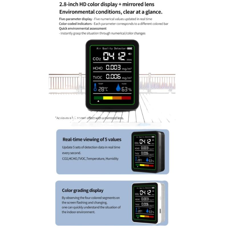 1 Set Co2 Tvoc Hcho Pm Meter Digital Temperature Humidity Tester Multifunctional Digital Air Quality Monitor Home Air Detector