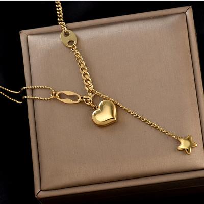 Fashion Necklaces Jewelry Stainless Steel Star Hanging Chain Love Heart Charm Pendant Necklace for Women Valentine's Day Gift