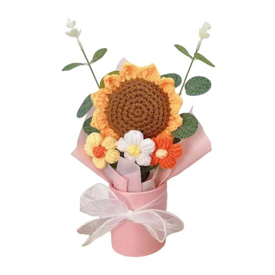 Crochet Flower Bouquet Handcrafted Knitting Flower Ornament Yarn Floral Decoration Mother's Day Birthday Christmas Gift