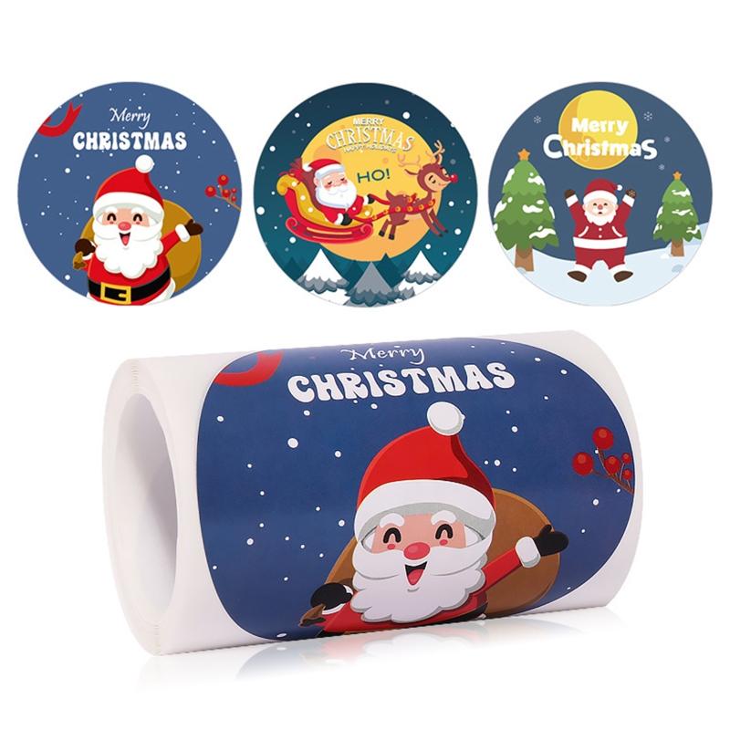 Christmas Stickers Label Round Christmas Tags- Self-Adhesive Merry Christmas Stickers Envelope Seals- Stickers for Card