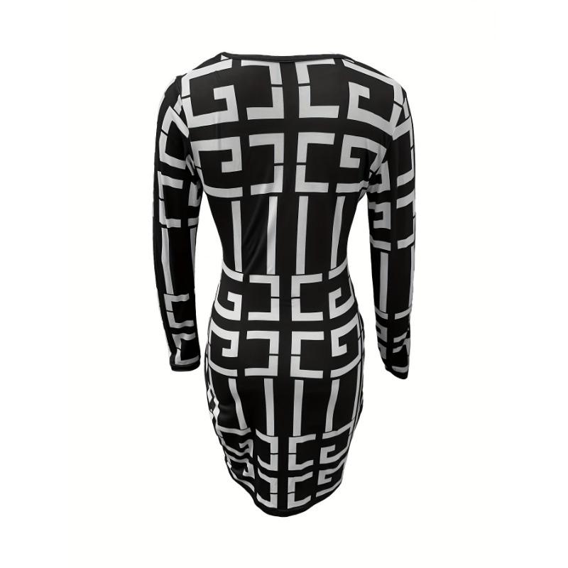 Slim Dress Autumn Women's V-neck Plaid Drawstring Package Hip Sexy Dress