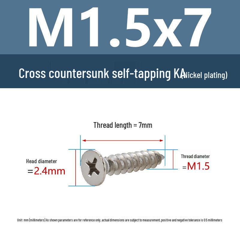 YiguYigu Nickel-Plated Phillips Flat Head Self-Tapping Screws M1-M5, Carbon Steel