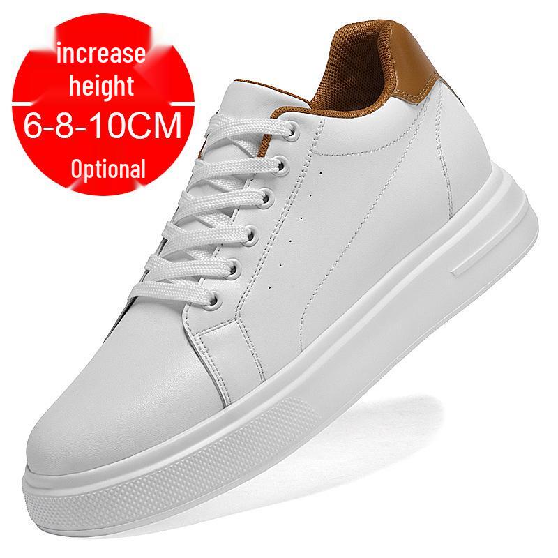 Men's 8CM Height-Increasing Invisible Shoes - Trendy Thick-Sole, Breathable, Fashionable White Sports & Casual Board Shoes