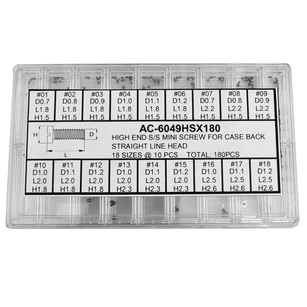 180pcs 18 Sizes Stainless Steel Mini 1 Box Screw Slotted Screw for Watch Back Case Watch Makers Repairing Tool