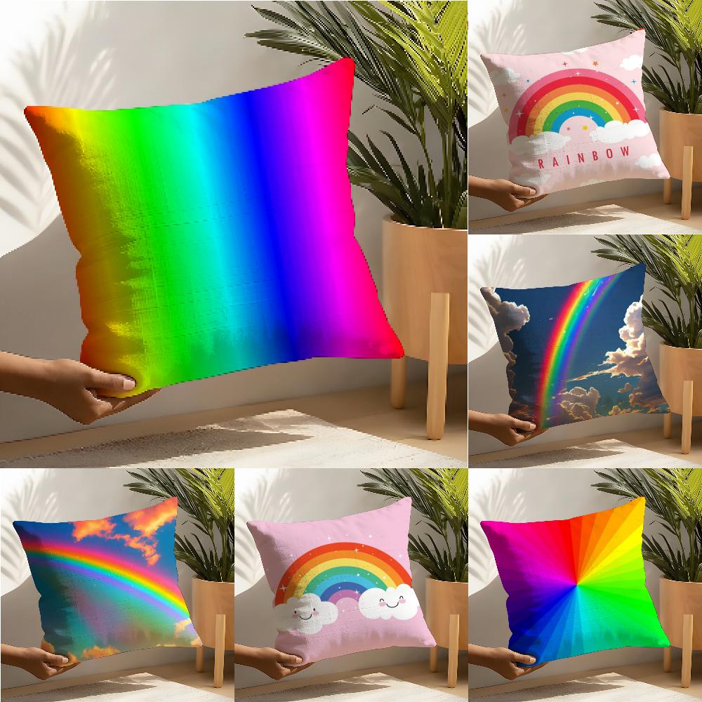 Rainbow Pillow Case Linen Cushion Covers For Decorative Sofa Home Pillows Case Car Chair Pillows Cases