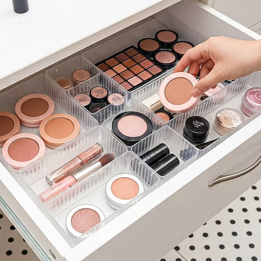 Transparent striped desk and drawer storage set, office, makeup desk divider storage box, student equipment storage and sorting