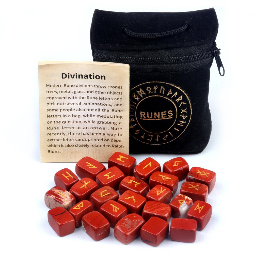 Natural Crystal Agate Rune Stones Set Engraved Elder Futhark Viking Alphabet Runes Gemstone Chakra Balancing Divination 25Pcs
