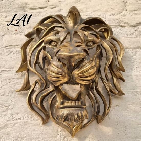 Decorative Wall Mount for Store Lion Sculpture Resin Retro Bronze Art 3D Animal Head Home Ornament Figurine Hollow Hanging Pendant Indoor