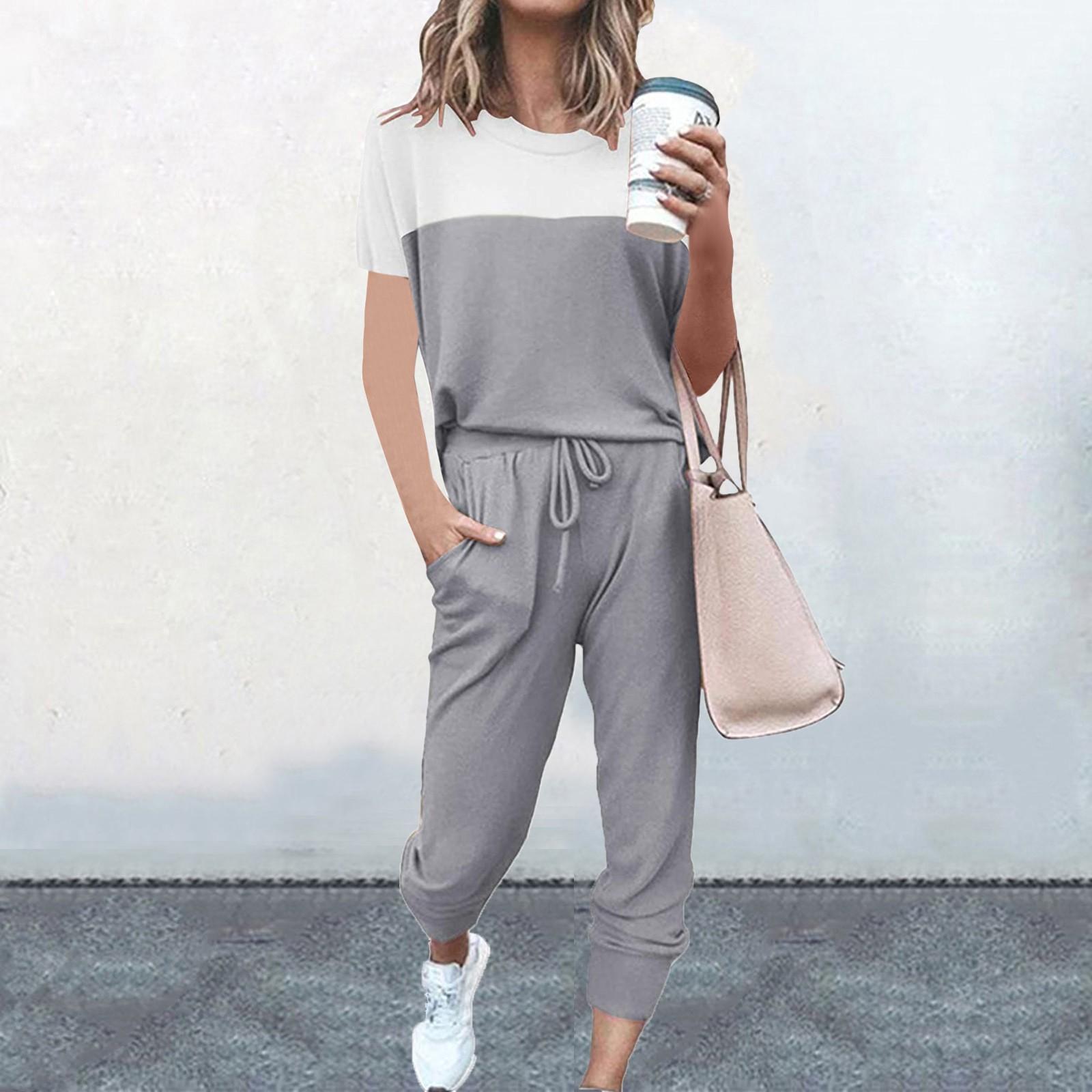 

Женский модный однотонный повседневный спортивный домашний комплект с коротким рукавом с короткими рукавами, костюм XL