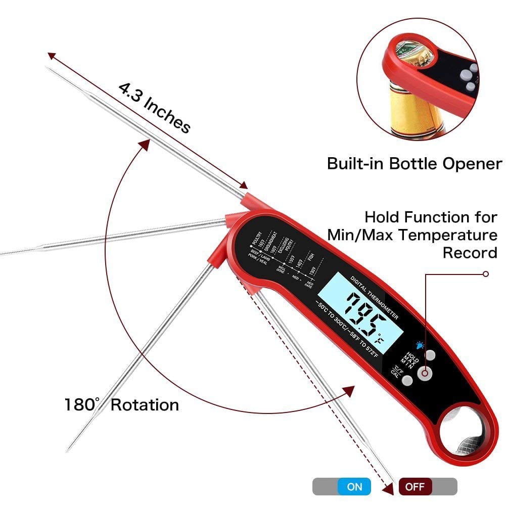 Küchen-Digitalthermometer für Lebensmittel, Fleisch, Wasser, Milch, Kochen, Grillen, Outdoor-BBQ, Wasserdicht, Sofortmessung