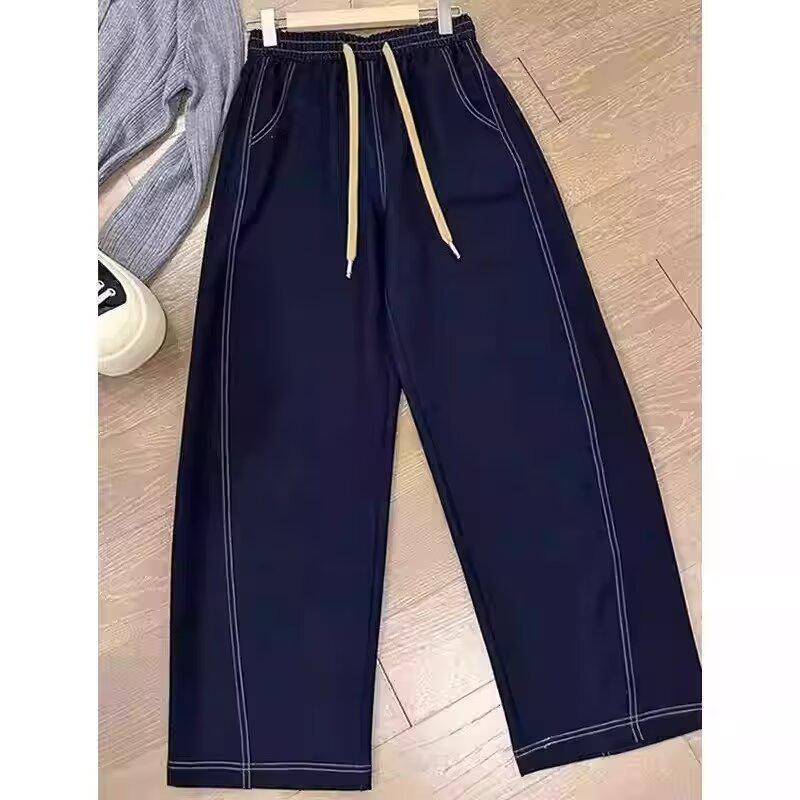 

Женские темно-синие брюки с высокой посадкой и широкими штанинами, с отстрочкой (Коллекция Весна 2025) 5XL синий