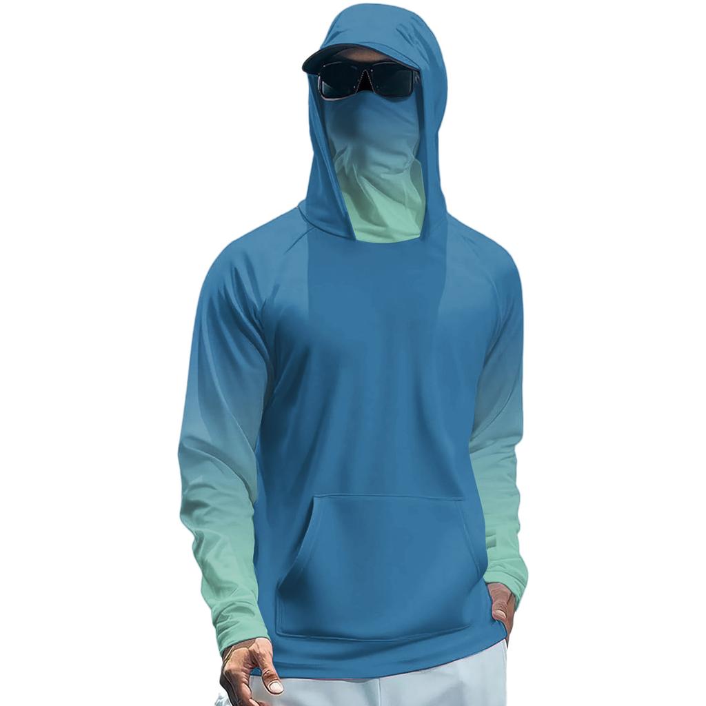 Lightweight Long Sleeve Hoodie Shirt with Integrated Face Cover Sun Protection Rash Guard Top for Outdoor Activities