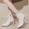 Fashion Naked Boots Winter New Pointed Toe Front Lace-Up Side Zipper Anti-Slip Wear-Resistant High Heels
