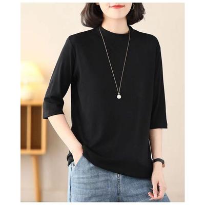 Summer New Half-sleeved T-shirt for Women Loose Quarter-sleeved Bottoming Shirt Versatile Mid-sleeve Top